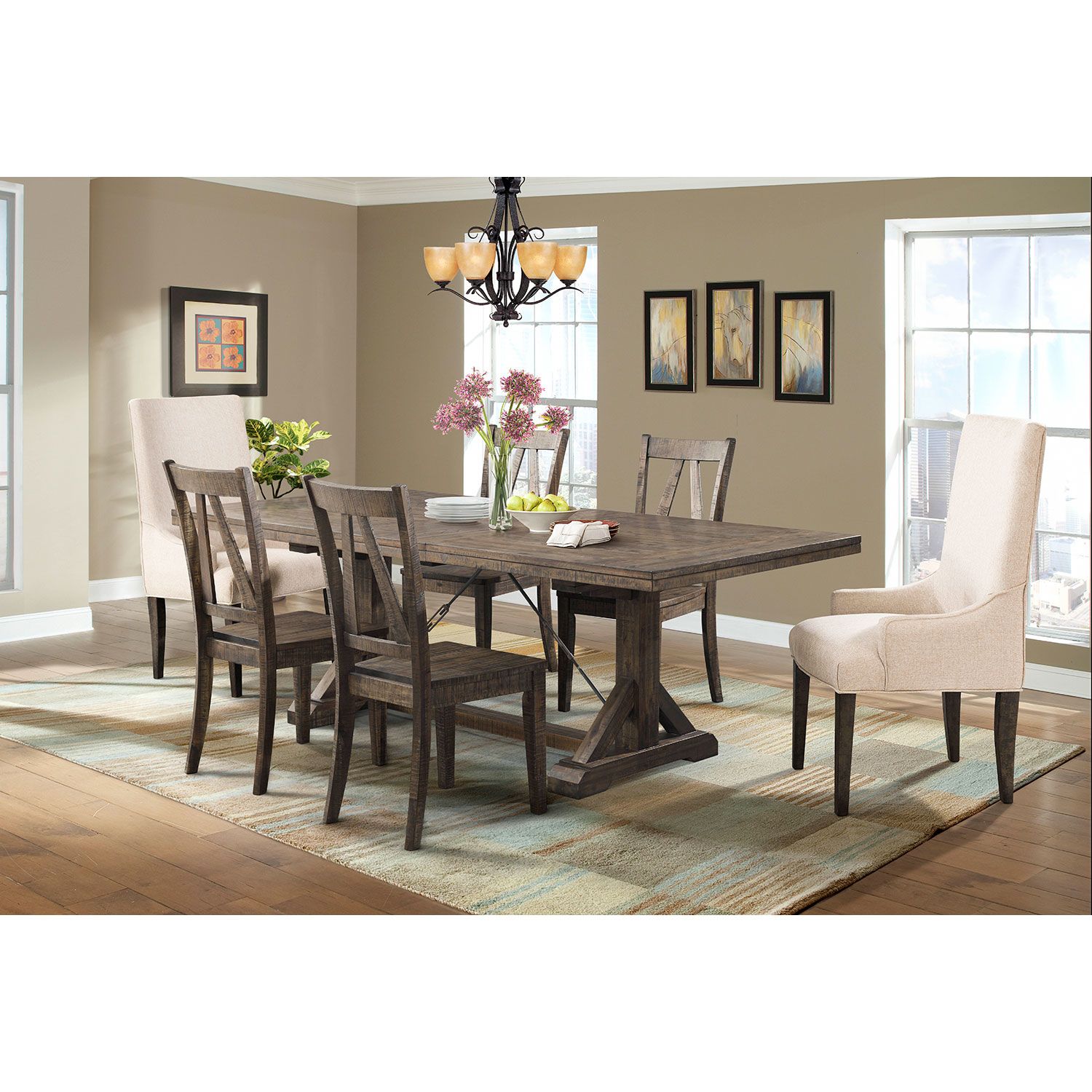 Flynn 7 Piece Dining Set with Table, 4 Side Chairs and 2 Parson Chairs