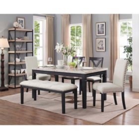 Bradley 6 Piece Dining Set Table 2 Upholstered Side Chairs