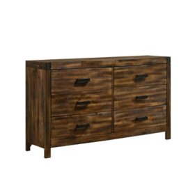 Wren 6-Drawer Rubberwood Dresser with Espresso Drawer Pulls, Chestnut