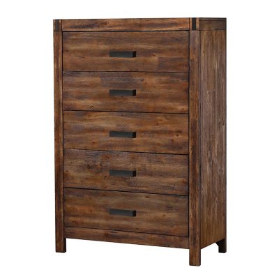 Wren 5-Drawer Rubberwood Chest with Espresso Drawer Pulls, Chestnut ...