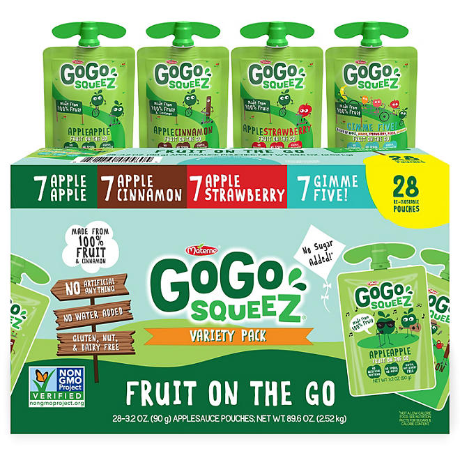 GoGo SqueeZ Applesauce, Apple/Cinnamon/Strawberry/GIMME Five (3.2 oz., 28 pk.)