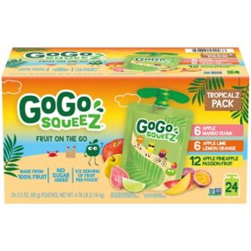 GoGo SqueeZ Tropical Fruit Pouch Variety Pack, 24 ct.
