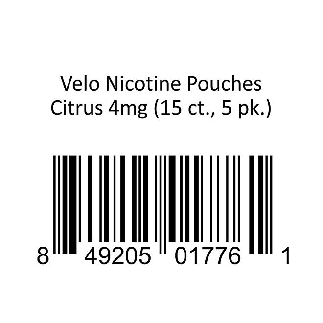 Velo Nicotine Pouches Citrus 4mg 15 ct., 5 pk.