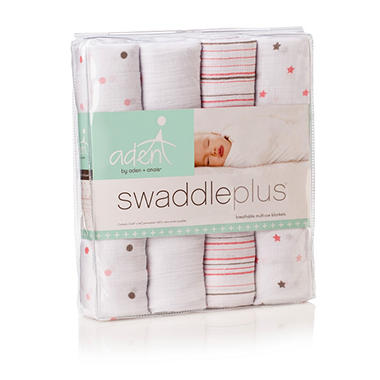 aden by aden + anais Swaddleplus Blanket, 4-Pack