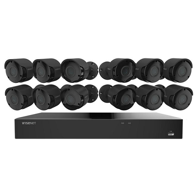 Wisenet 16-Channel 4K Ultra HD DVR Surveillance System with 4TB Hard Drive and 12 4K Indoor/Outdoor Cameras
