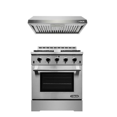 NXR Stainless Steel 30″ Gas Range with Under Cabinet Range Hood