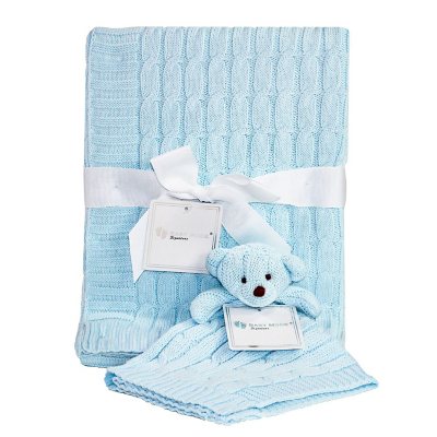 Baby Mode Signature Cable Knit Baby Blanket Gift Set (Choose Your Color
