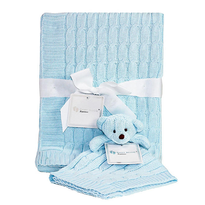 Baby Mode Signature Cable Knit Baby Blanket Gift Set (Choose Your Color)