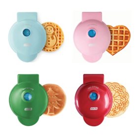 Dash Holiday Mini Waffle Makers Set of 4 (Heart, Snowman, Christmas Tree and Pizzelle)		