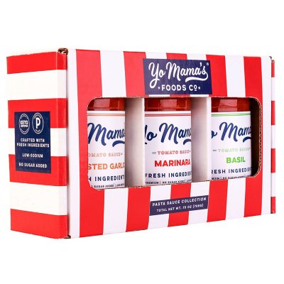 Yo Mama's Foods Gourmet Keto Gift Set and Care Package, Includes (1)  Marinara Sauce (1) Tomato Basil and, (1) Roasted Garlic, Low