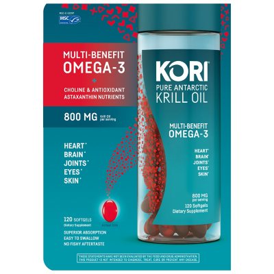 Kori Pure Antarctic Krill Oil Multi-Benefit Omega-3 800 mg. (120 ct.) - Sam's  Club