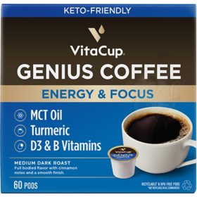 VitaCup Medium-Dark Roast Single Serve Coffee Pods, Genius Blend 60 ct.