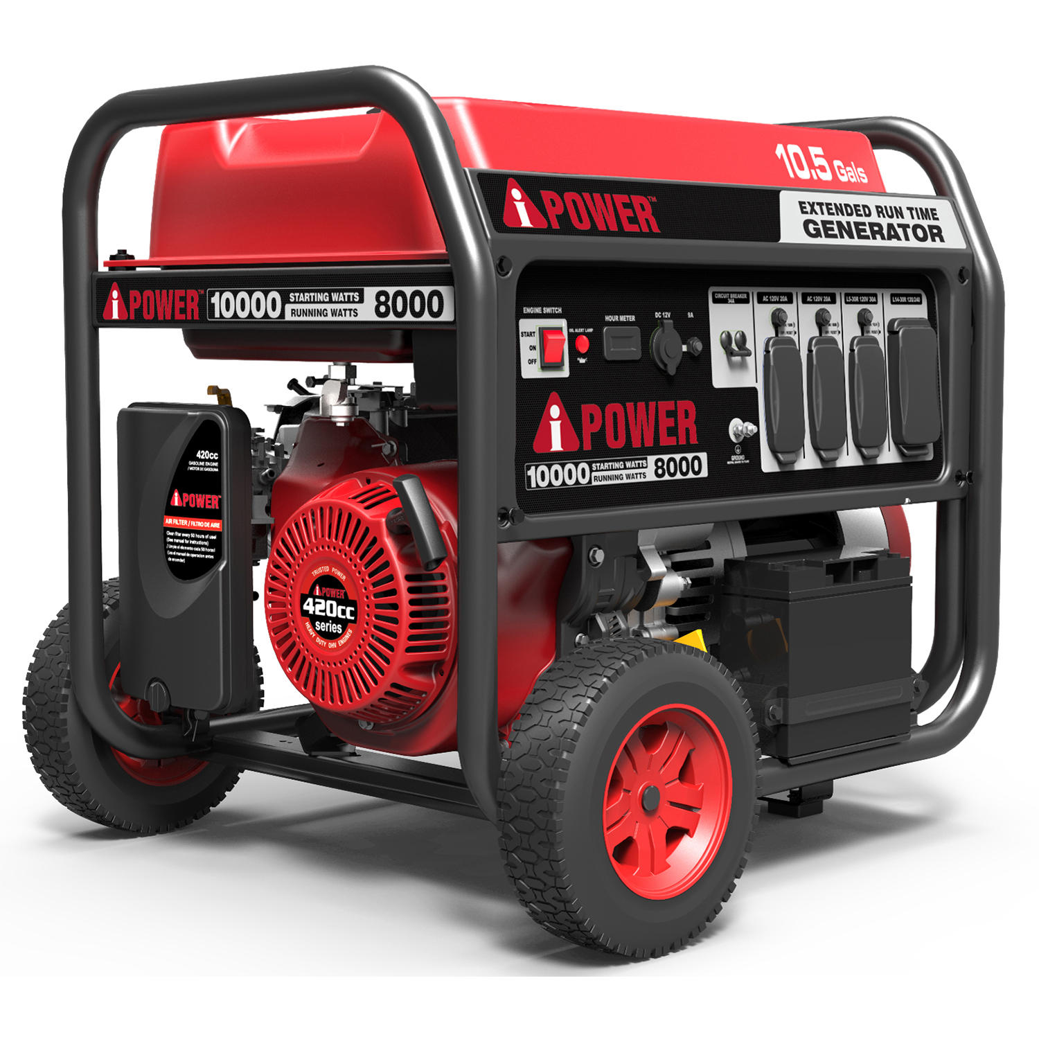 A-iPower Portable Generator with Electric Start, 10,000 Watt Starting Power & 8,000 Watt Running Power, Large Fuel Tank