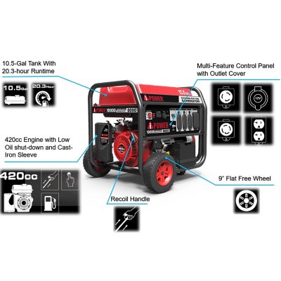 A-iPower Portable Generator with Electric Start, 10,000 Watt Starting Power  & 8,000 Watt Running Power, Large Fuel Tank for Extended Run Time - Sam's  Club