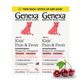 Genexa Kids' Pain & Fever Oral Suspension Acetaminophen, Cherry, 4 oz., 2 pk.