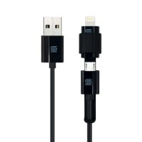 S2dio Premium Braided Micro USB Cable with Attached Micro USB to Lightning Connector Adapter, 6 in., Black