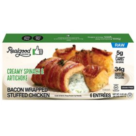 Real Good Foods Bacon Wrapped Spinach Artichoke Stuffed Chicken, Frozen 6 ct.