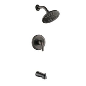 Lanbo Wall-Mounted Black Shower Head with Lever Handle and Bath Spout	