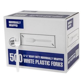 Individually Wrapped Plastic Forks, White (500 ct.)