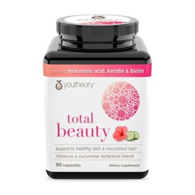 Youtheory Total Beauty Hyaluronic Acid, Keratin & Biotin Capsules 90 ct.