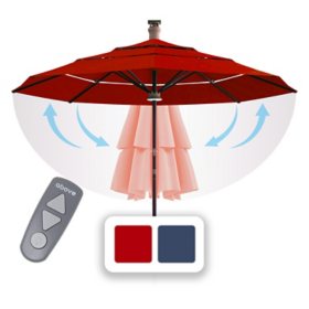 Above Height Series 11' Smart Market Umbrella with Remote, Wind Sensor, Solar Panel and LED Lighting, Assorted Colors