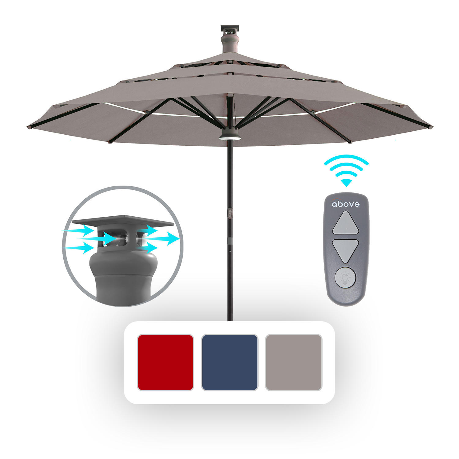 above Height Series 11' Smart Market Umbrella with Remote, Wind Sensor and Solar Panel - Spectrum Dove