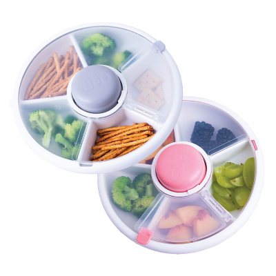 Travel Babies Reusable Snack Container with 8 Compartment Dispenser and Lid Leakproof Dishwasher Safe Kids Snack Spinner BPA and PVC Free for Toddlers Home No Spill 