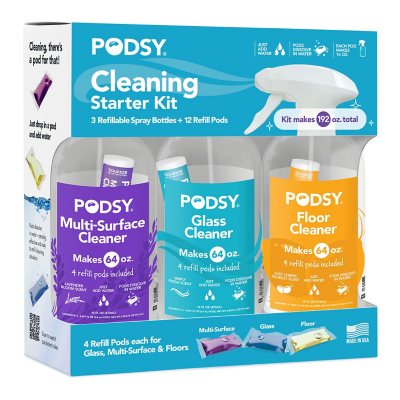 Podsy Cleaning Refillable Starter Kit (3 Spray Bottles + 12 Refill Pods