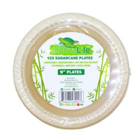 Innova Life Compostable Sugarcane Plates, 9", 125 ct.