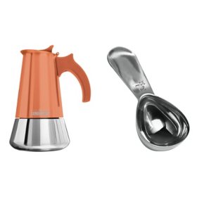 The London Sip Espresso Maker & Coffee Spoon Bundle (Assorted Colors)