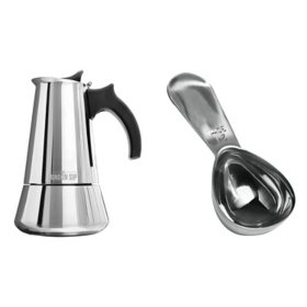 The London Sip Espresso Maker & Coffee Spoon Bundle, Choose Color