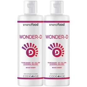 Codeage Liposomal Vitamin D3 + K2 & B12 Liquid Plant-Based, Mixed Berry 7.6 fl. oz., 2 pk.