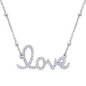 0.12 CT. T.W. Diamond LOVE Necklace in Sterling Silver, 16"-18"		