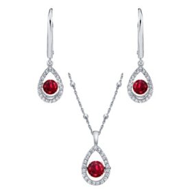 Sterling Silver Dancing Lab Created Ruby Pendant and Earring Set