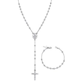 Sterling Silver Rosary Necklace and Bracelet Set