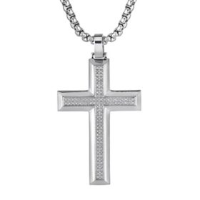 0.27 CT. T.W. Diamond Cross in Stainless Steel