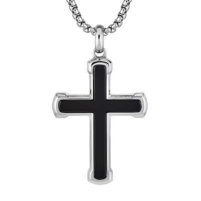 Men's Stainless Steel Inlay Cross Pendant 24