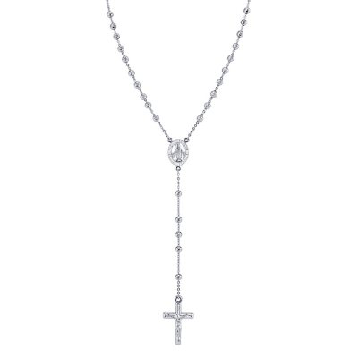 925 Italian Sterling Silver Diamond Cut Rosary Necklace 25