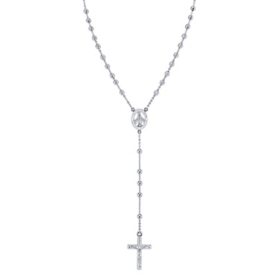 925 Italian Sterling Silver Diamond Cut Rosary Necklace 25"