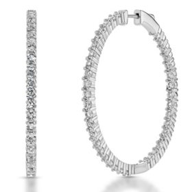 Round Cut Lab Created White Sapphire Hoop Earrings in Sterling Silver