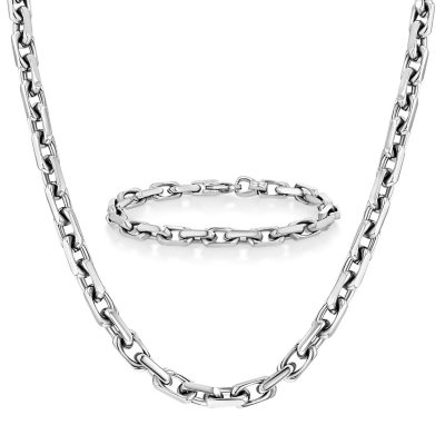 Mens sterling silver necklace deals and bracelet set