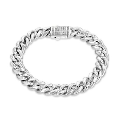Men's Stainless Steel 0.19 CT. T.W. Diamond Curb Link Bracelet - Sam's Club