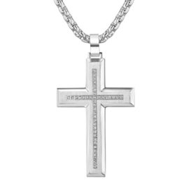 .20 CT. T.W. Round Cut Diamond Cross Pendant Necklace in Stainless Steel