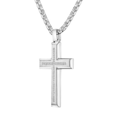 20 CT. T.W. Round Cut Diamond Cross Pendant Necklace in Stainless Steel Sam s Club