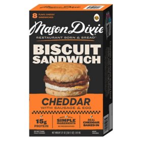 Mason Dixie Cheddar Biscuit Sandwich with Sausage and Egg, Frozen, 8 ct.