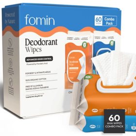 Fomin Deodorant Wipes, Citrus Harmony and Fragrance Free, 60 pk.