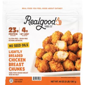 Real Good Foods Lightly Breaded Chicken Breast Chunks, Frozen, 3 lbs.