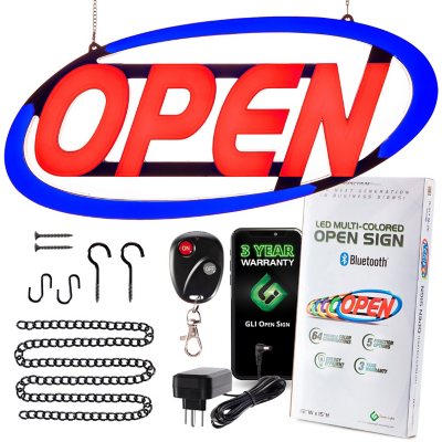 Green Light Innovations Color Customizable Bluetooth Controlled Typhoon OPEN Sign