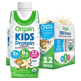 Orgain Kids 8g Protein Organic Nutritional Shake, Vanilla, 8.25 fl. oz., 12 pk.