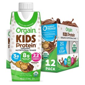 Orgain Kids 8g Protein Organic Nutritional Shake, Chocolate 8.25 fl. oz.,12 pk.